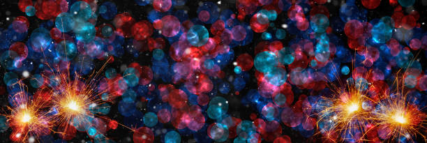 istock Burning sparklers on abstract snowy background. New Year celebration. 3d illustration 1357025697