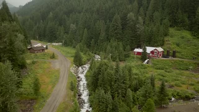 Aerial view of ghost town Sanden, BC