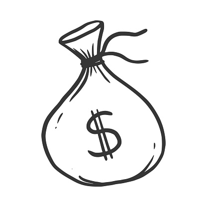 Hand drawn money bag element. Doodle sketch style. Drawing line simple money bag icon. Isolated vector illustration.