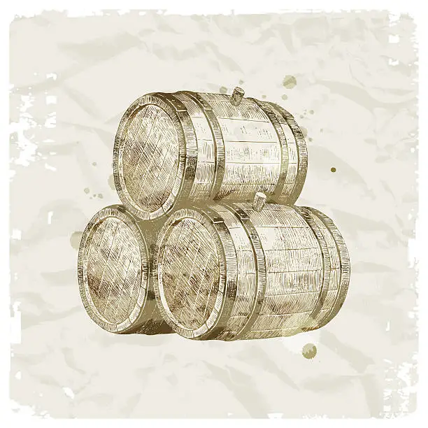 Vector illustration of Grunge hand drawn wooden barrels