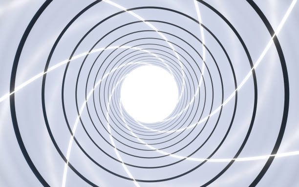 istock Round tunnel with neon glowing lines, 3d rendering. 1357049226