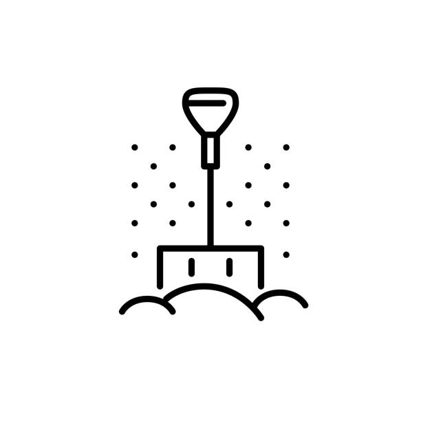 Shovel in a snowdrift. Clearing snow in winter weather. Pixel perfect, editable stroke icon Shovel in a snowdrift. Clearing snow in winter weather. Pixel perfect, editable stroke icon winterdienst stock illustrations