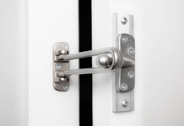 istock Door with door lock guard installed. Close up 1357055669