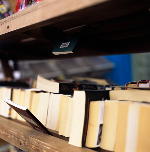 istock Display of stacked books on a shelf 135706091