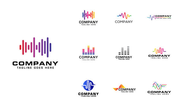 Audio wave design element set Audio wave design element set of 10 music speaker logo stock illustrations