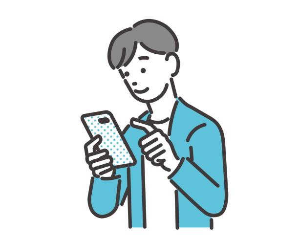 ilustracja wektorowa przedstawiająca mężczyznę obsługującego smartfon / czek / smartfon / firmę - telefonować ilustracje stock illustrations