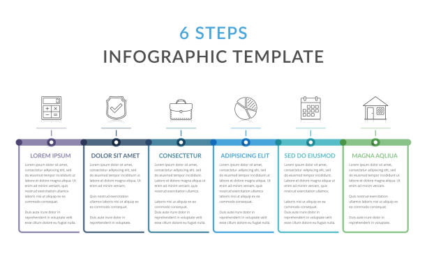 infografik-vorlage in 6 schritten - 6 stock-grafiken, -clipart, -cartoons und -symbole