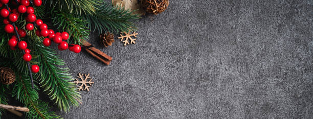 istock Christmas background design concept with fir tree branch border frame. 1357064595