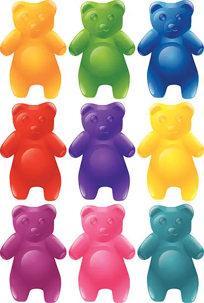 Vector illustration of Colorful gummy bears in set of nine