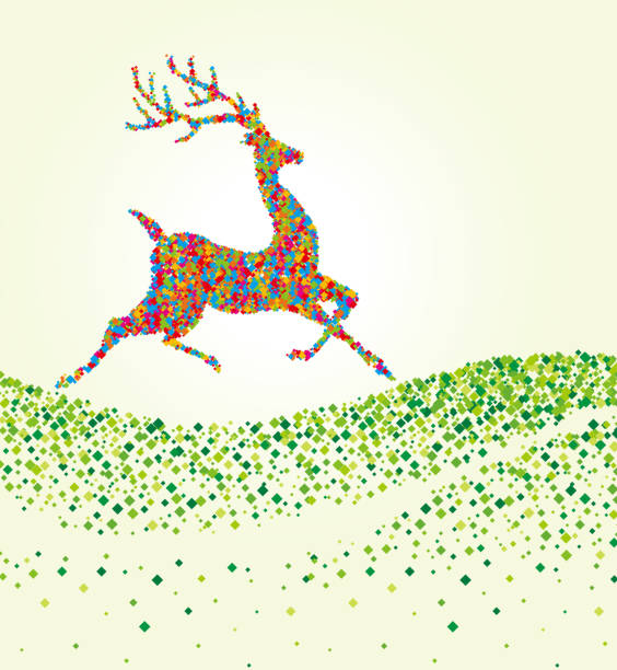 bildbanksillustrationer, clip art samt tecknat material och ikoner med fragments running deer - reindeer mist