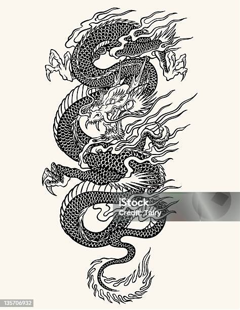 Очень Подробно Азиатская Дракон Татуировки Скорости Работы — стоковая векторная графика и другие изображения на тему Дракон