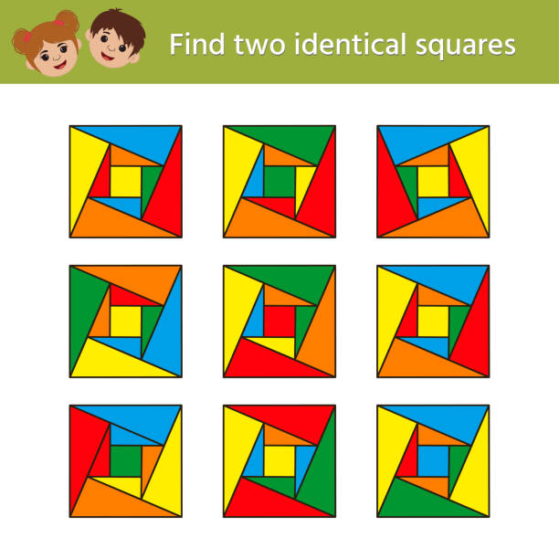 ilustrações de stock, clip art, desenhos animados e ícones de logic iq game for children. find two identical shapes. - color match