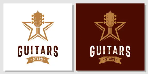 Vector illustration of Guitar Music Star Western Acoustic Bass emblem design