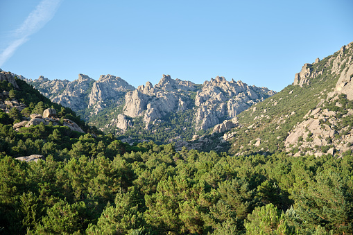 Landscape of granite rock formations in La Pedriza. Guadarrama National Park