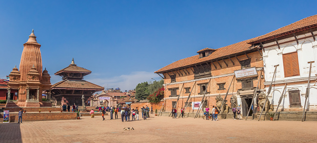 Panorama of historic buildings at Durbar Square of Bhaktapur, Nepal