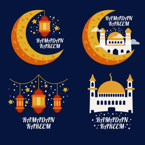 Vector illustration of a set of badges or labels with Islamic nuances for Ramadan