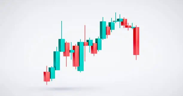 Photo of Growth stock diagram financial graph or business investment market trade exchange analysis chart and economy finance report ticker candlestick isolated on white 3d background with marketing statistic.