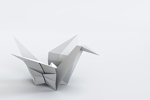 origami crane isolated on white background 3d illustration