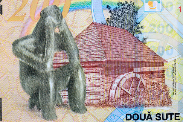 istock A watermill and The Hamangia Thinker from Romanian money 1357093459
