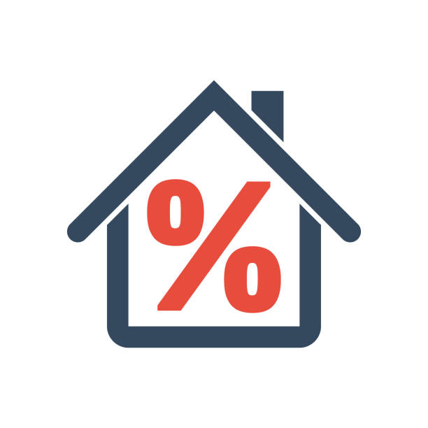 piktogram oprocentowania kredytu hipotecznego, dom ze znakiem procentowym, szara ikona wektorowa - exchange rate stock illustrations