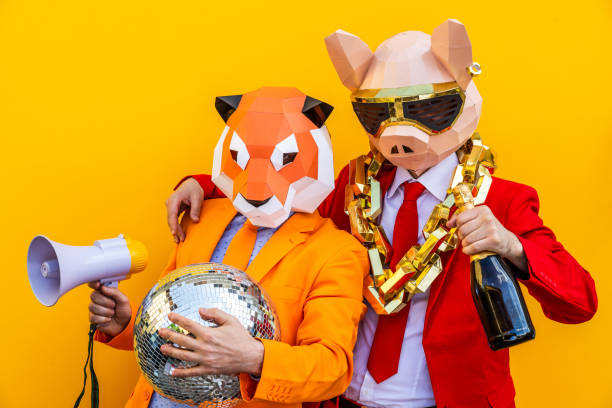 istock Cool man wearing 3d origami mask 1357096329