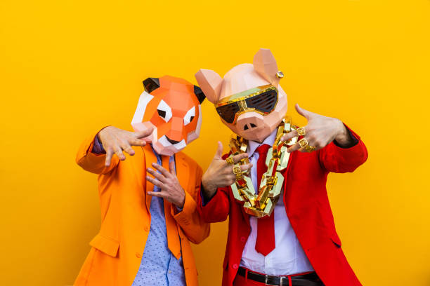 istock Cool man wearing 3d origami mask 1357096379