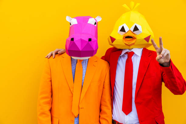 istock Cool man wearing 3d origami mask 1357096702