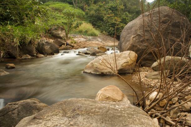 istock Mountain stream in the forest, long exposure picture 1357097530