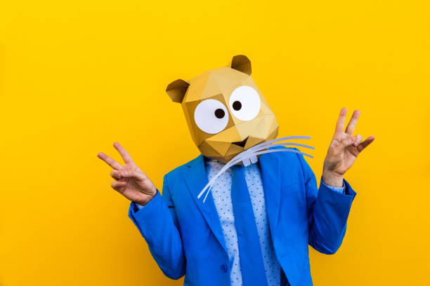 Cool man wearing 3d origami mask