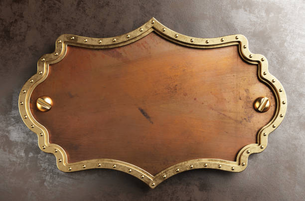 istock Steampunk metal plaque with brass borders. 3d illustration 1357097974