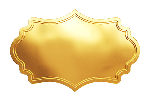 Empty gold or brass board isolated with clipping path. 3d illustration