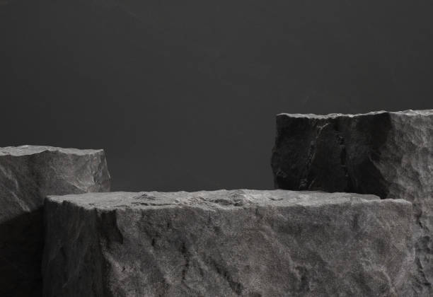 istock Empty stone podium for display product on dark background. 1357098140
