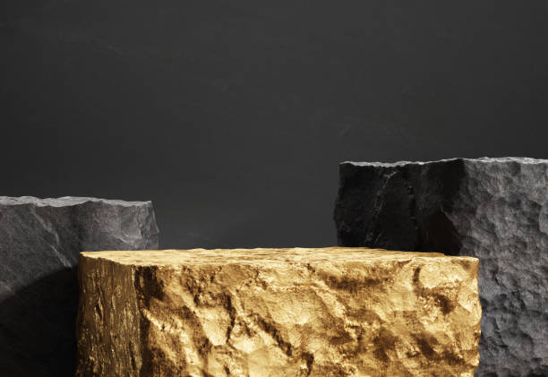 istock Gold stone podium for display products. Empty stone slab. 3d illustration 1357098737