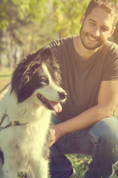 istock Man with his dog playing in the park 1357099040