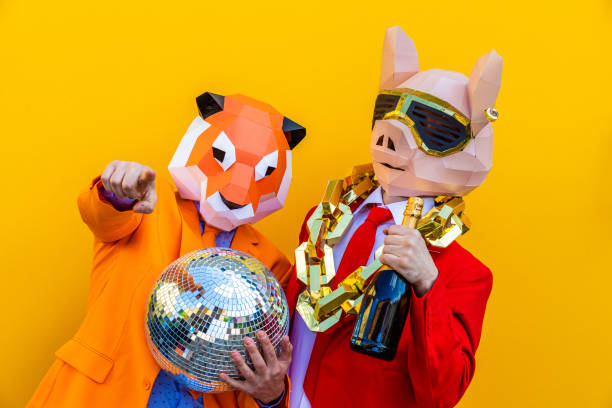 istock Cool man wearing 3d origami mask 1357099365