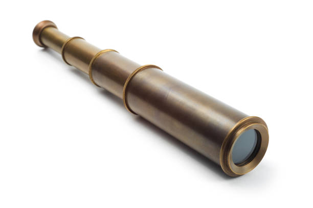 Antique naval spyglass telescope on a white background