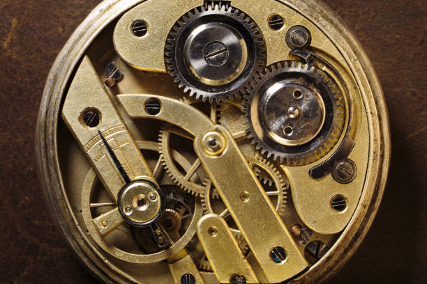 istock Clockwork old pocket watch. Macro shot. Vintage swiss clockwork mechanism 1357100230