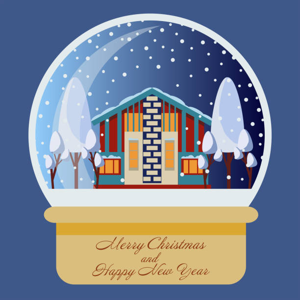 istock Merry Christmas and Happy New Year snow globe with house and tree 1357101848