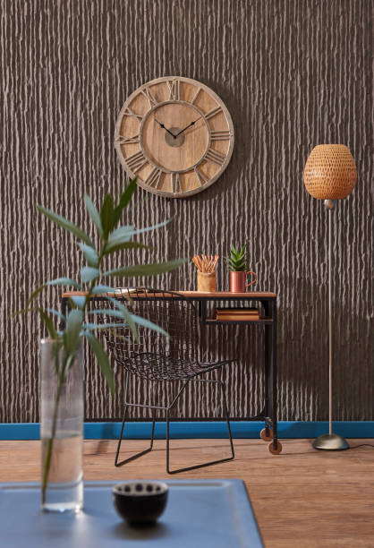 istock modern home interior design textured wall with lampshade chair 1357102752