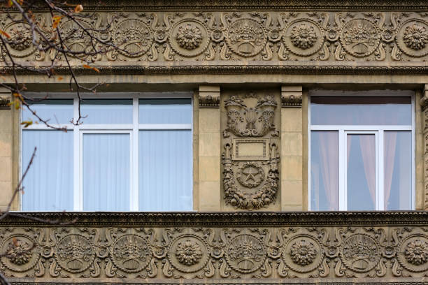 istock Relief pattern decoration on old building facade in Kyiv Ukraine 1357102862
