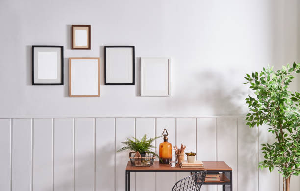 istock home office in wooden table with white slatted wall 1357102932