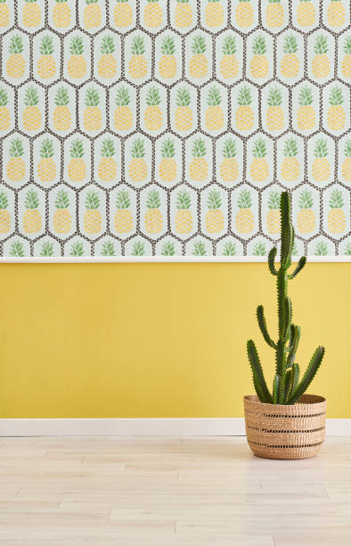istock home interior empty living room with yellow wallpaper 1357103320