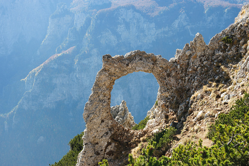 Risovac, Blidinje, Jablanica, Federation of Bosnia and Herzegovina - October 2021: Natural arch 