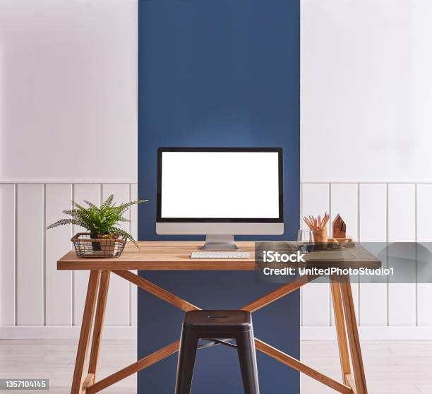Modern Home Interior Study Room And Wooden Desk Stock Photo - Download Image Now - Apartment, Argentina, Backgrounds