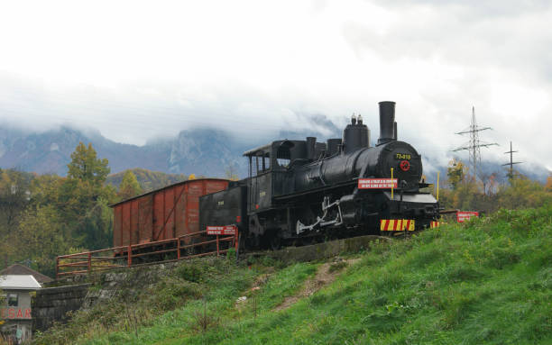 Jablanica, Jablanica municipality, Herzegovina-Neretva Kanton, Federation of Bosnia and Herzegovina - November 2021: Partisan Train in the Museum Battle for the Wounded on Neretva River. The Memorial Complex is dedicated to the Battle on the Neretva during second world war.