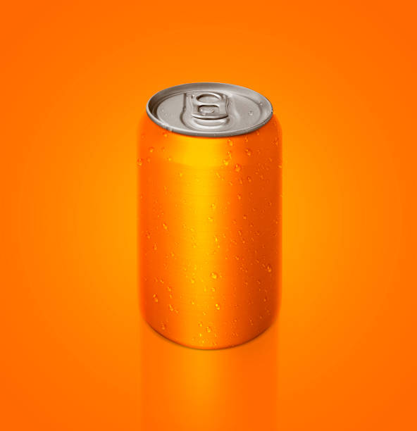 istock Orange aluminum can with isolated on orange background 1357104462