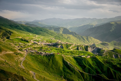 Picturesque landscape of the mountains in the village of Chokh in Dagestan