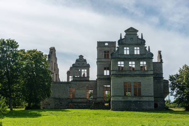 ruinas de edificios neobarrocos de la mansión ungru estonia - neobaroque fotografías e imágenes de stock