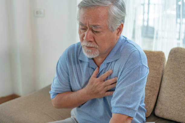 istock Mature asian man chest pain. 1357115526