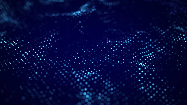 istock Digital blue background with moving glowing particles. Futuristic moving wave. Big data visualization. 3d rendering. 1357116910
